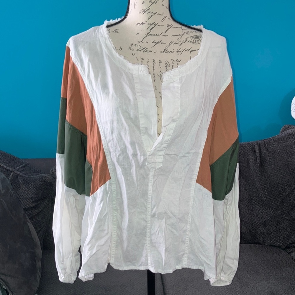We The Free Oversized Colorblock Long Sleeve Blouse, Small